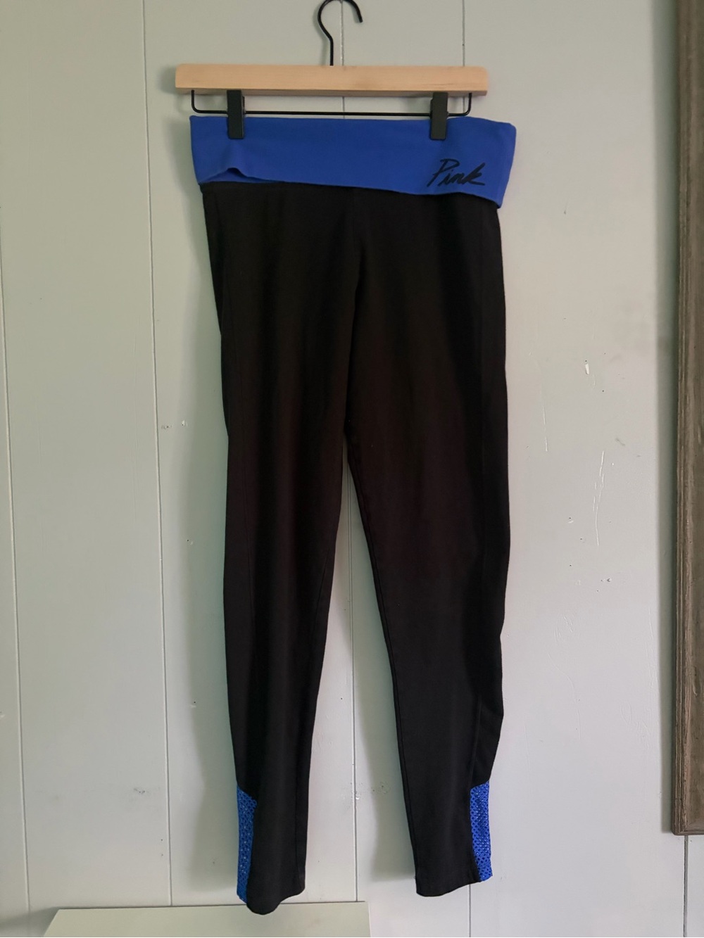 PINK Victoria's Secret Blue & Black Fold-Over Waist Leggings